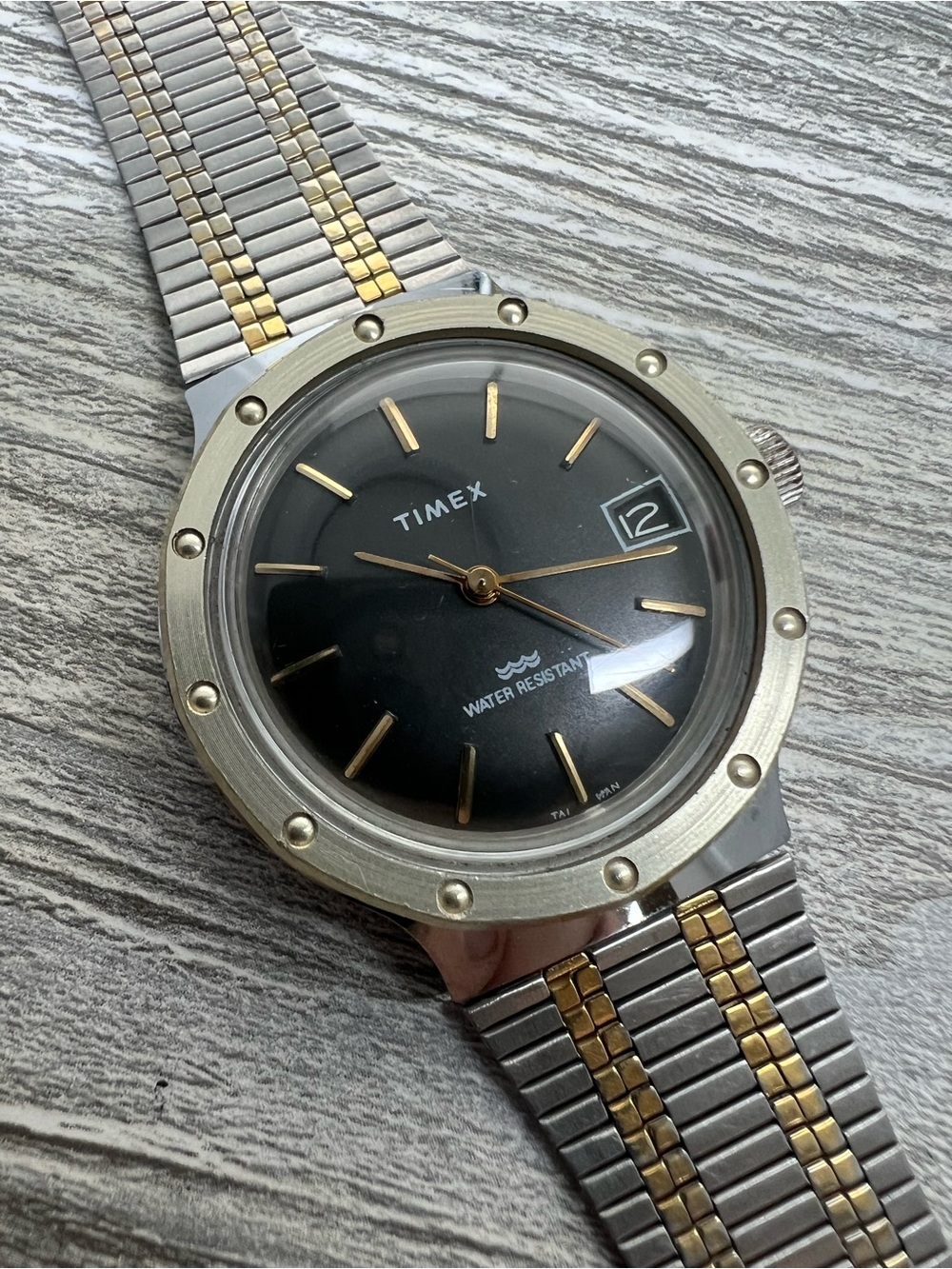 Timex Two-Tone Silver and Gold Watch with Black Dial